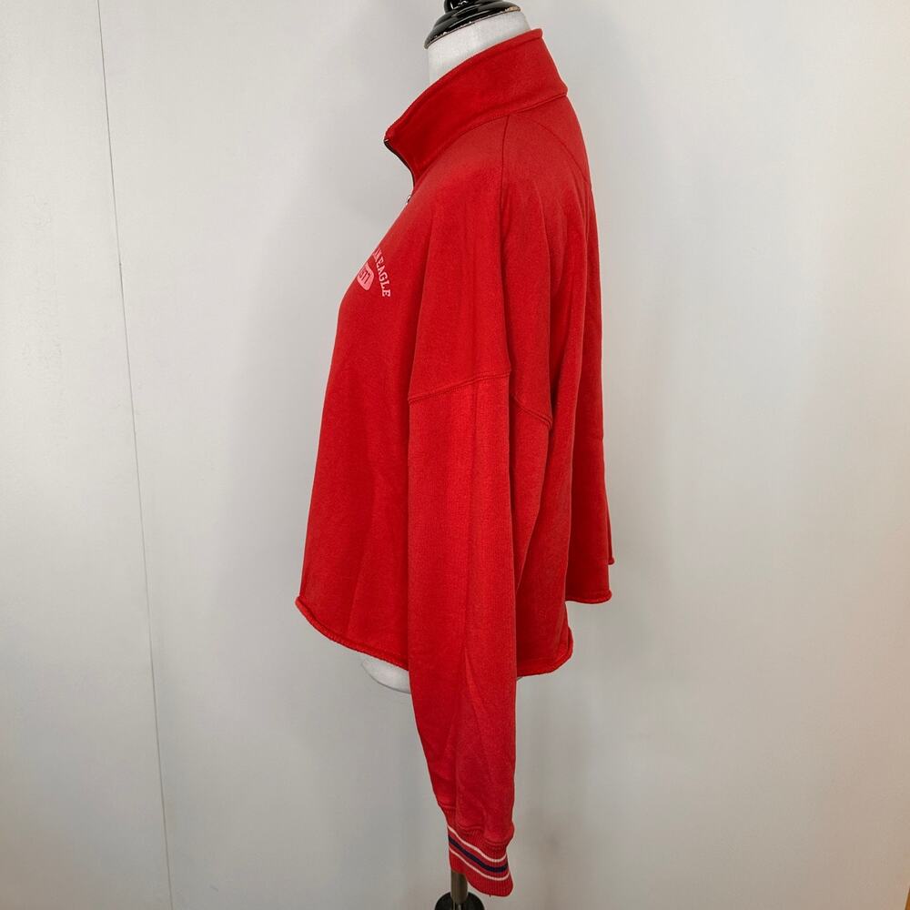 American Eagle AE 1977 Red 1/3 Zip Pullover Striped Trim Sweater Size Small - Picture 3 of 8